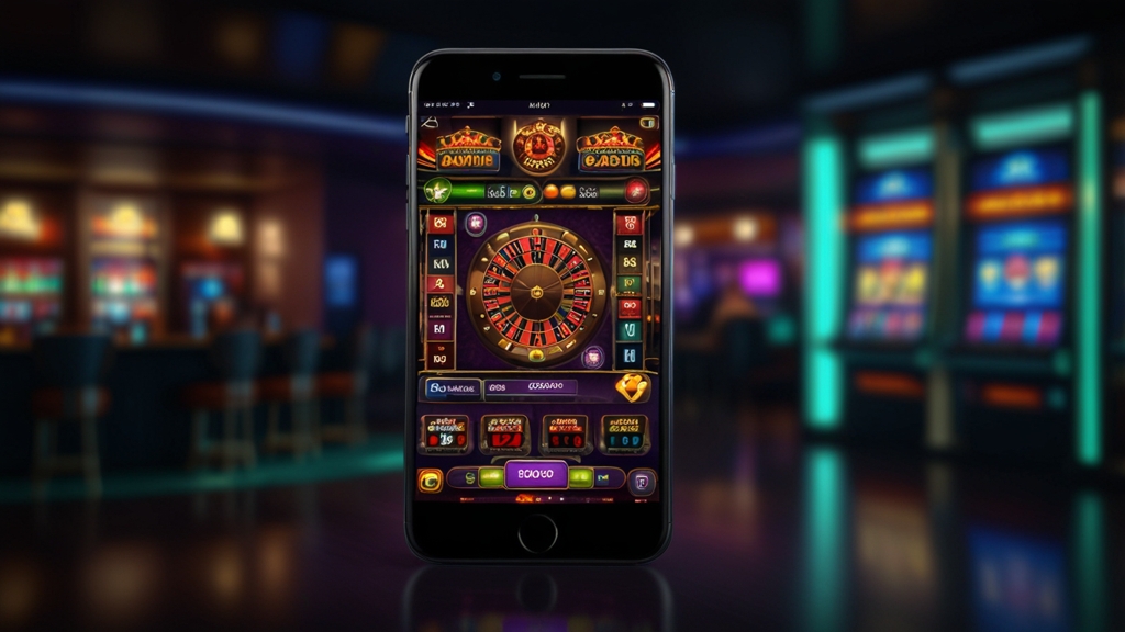 Mobiles Casino-Interface auf dem Smartphone in dunkler Umgebung