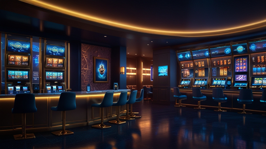 Neonleuchtende Kasse mit Zahlungsicons im Casino
